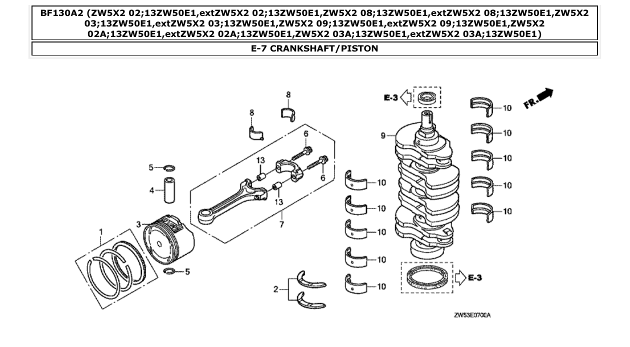 Fig. E-7 – CRANKSHAFT/PISTON diagram