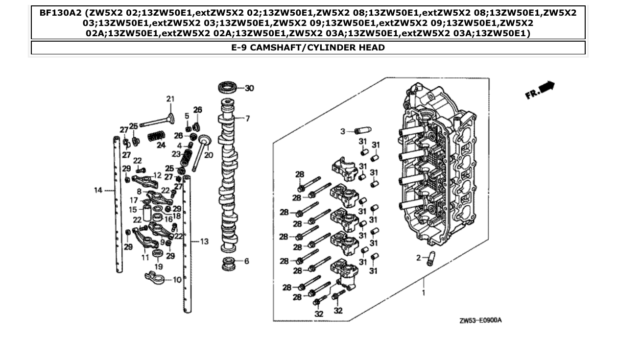 Fig. E-9 – CAMSHAFT/CYLINDER HEAD diagram