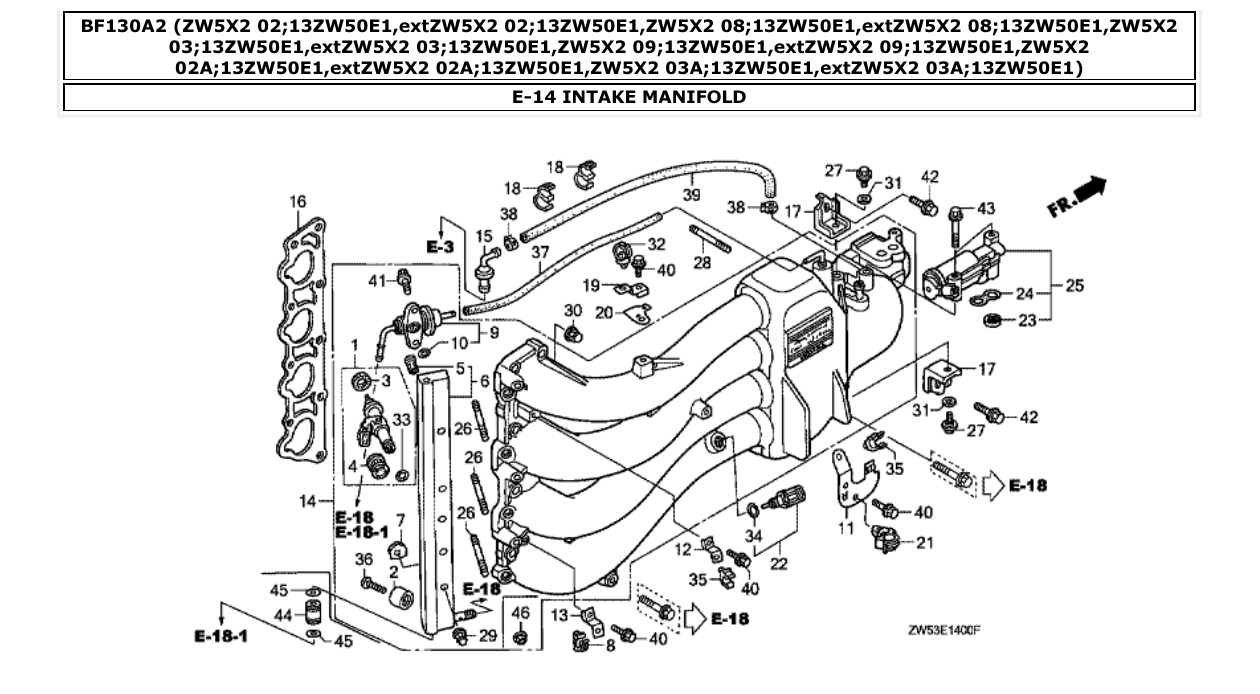 Fig. E-14 – INTAKE MANIFOLD diagram