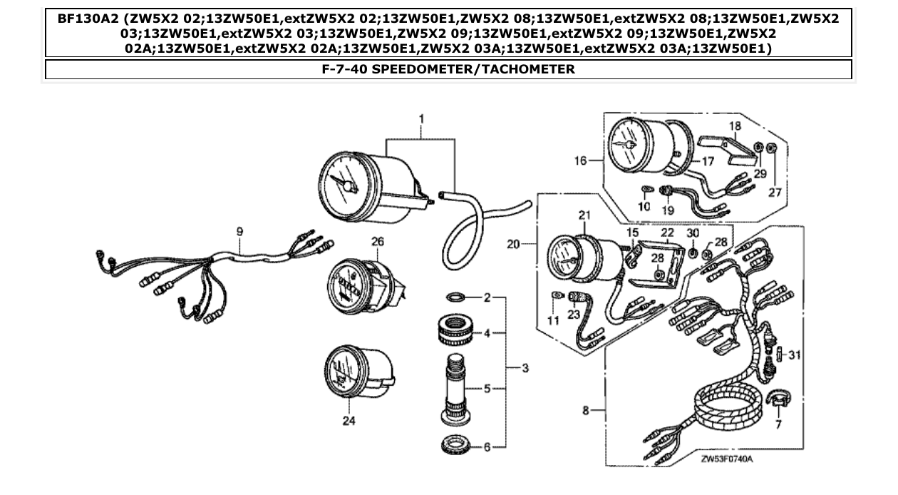 bf130a2 – section F-7-40 SPEEDOMETER/TACHOMETER parts diagram