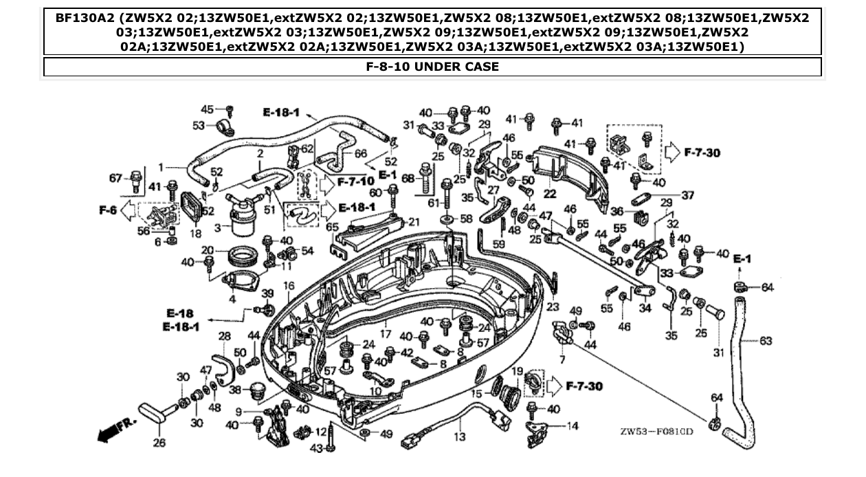 bf130a2 – section F-8-10 UNDER CASE parts diagram