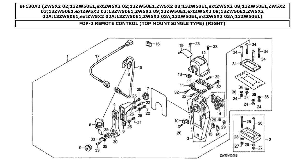 Fig. FOP-2 – REMOTE CONTROL (TOP MOUNT SINGLE TYPE) (RIGHT) diagram