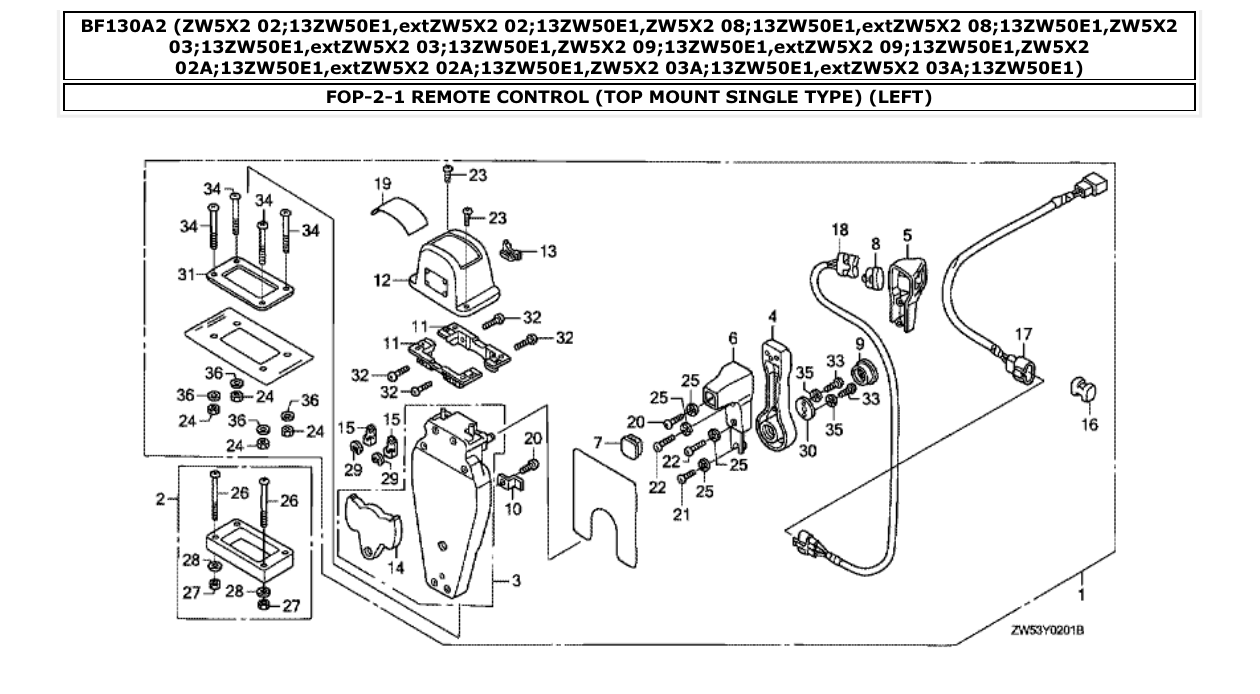 Fig. FOP-2-1 – REMOTE CONTROL (TOP MOUNT SINGLE TYPE) (LEFT) diagram