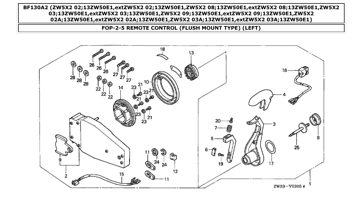 bf130a2 – section FOP-2-5 REMOTE CONTROL (FLUSH MOUNT TYPE) (LEFT) parts diagram