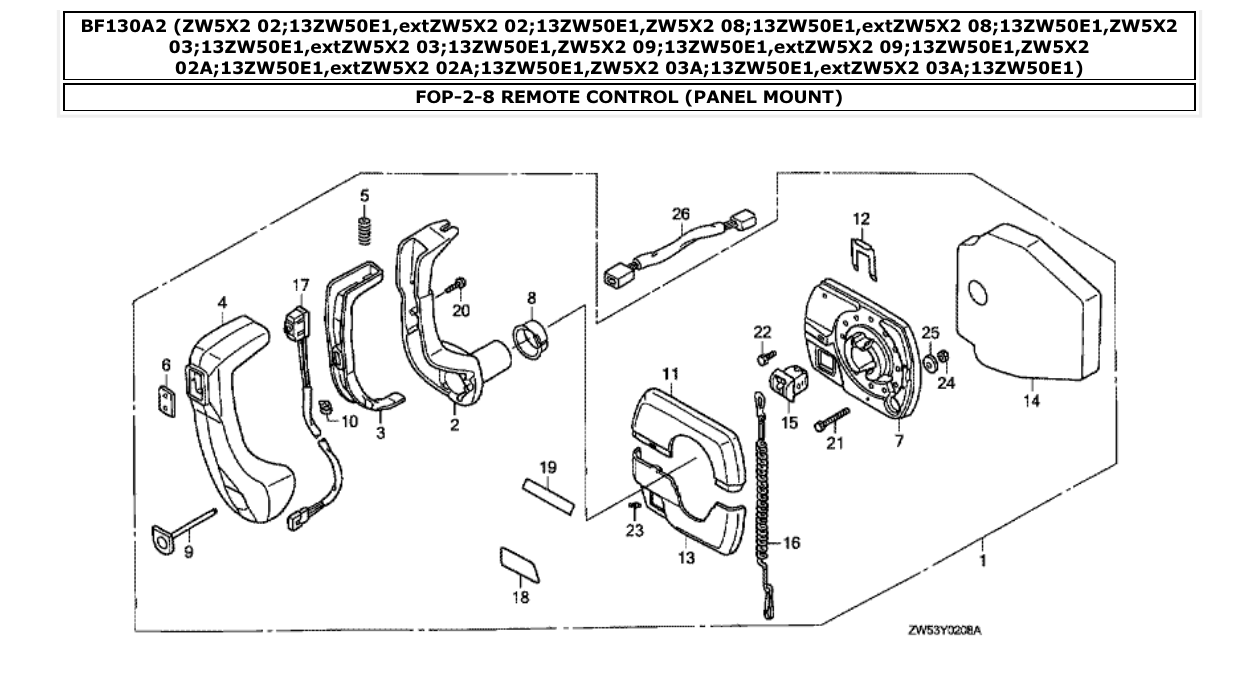 bf130a2 – section FOP-2-8 REMOTE CONTROL (PANEL MOUNT) parts diagram