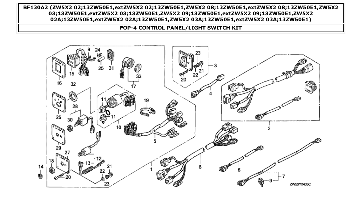 bf130a2 – section FOP-4 CONTROL PANEL/LIGHT SWITCH KIT parts diagram