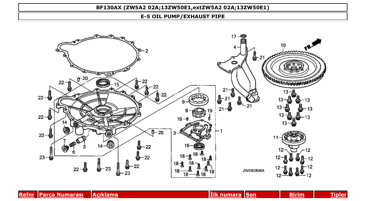 Fig. E-5 – OIL PUMP/EXHAUST PIPE diagram