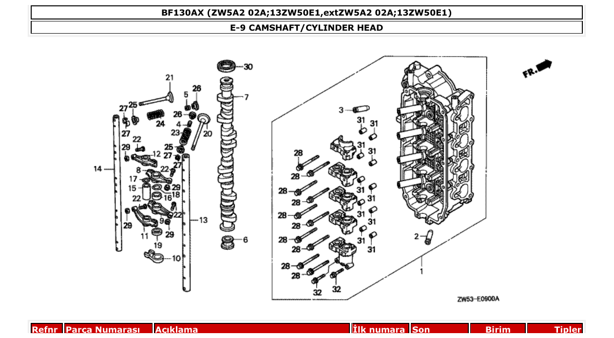 Fig. E-9 – CAMSHAFT/CYLINDER HEAD diagram