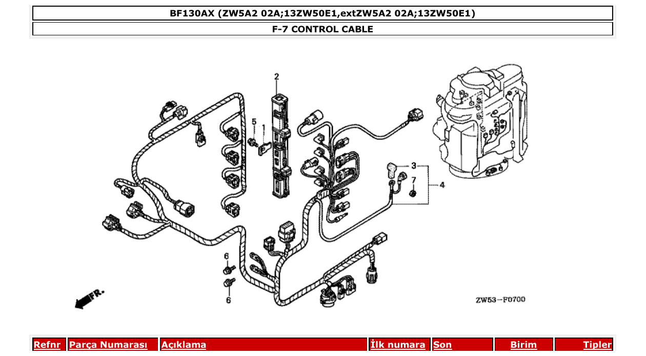 bf130ax – section F-7 CONTROL CABLE parts diagram