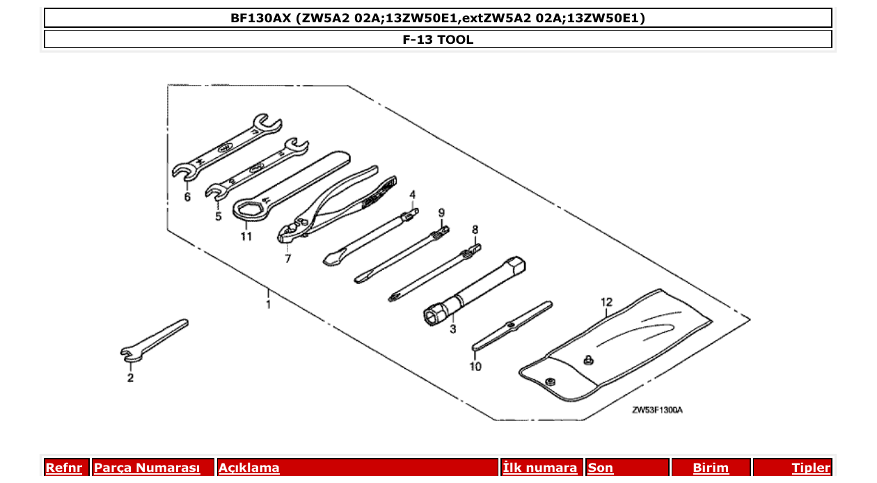 bf130ax – section F-13 TOOL parts diagram