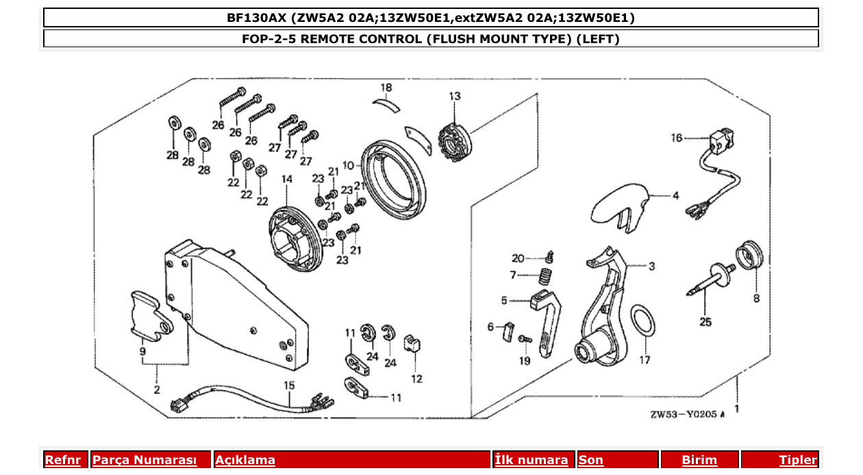 bf130ax – section FOP-2-5 REMOTE CONTROL (FLUSH MOUNT TYPE) (LEFT) parts diagram