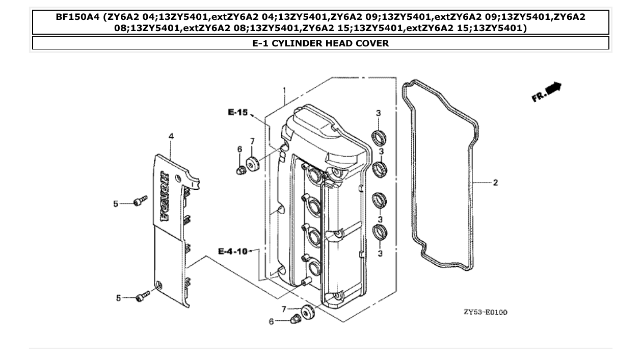 bf150a4 – section E-1 CYLINDER HEAD COVER parts diagram