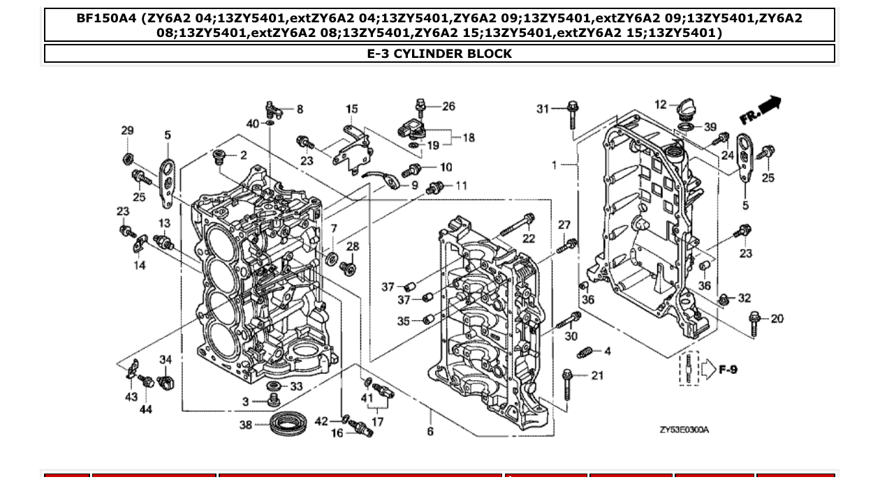 bf150a4 – section E-3 CYLINDER BLOCK parts diagram