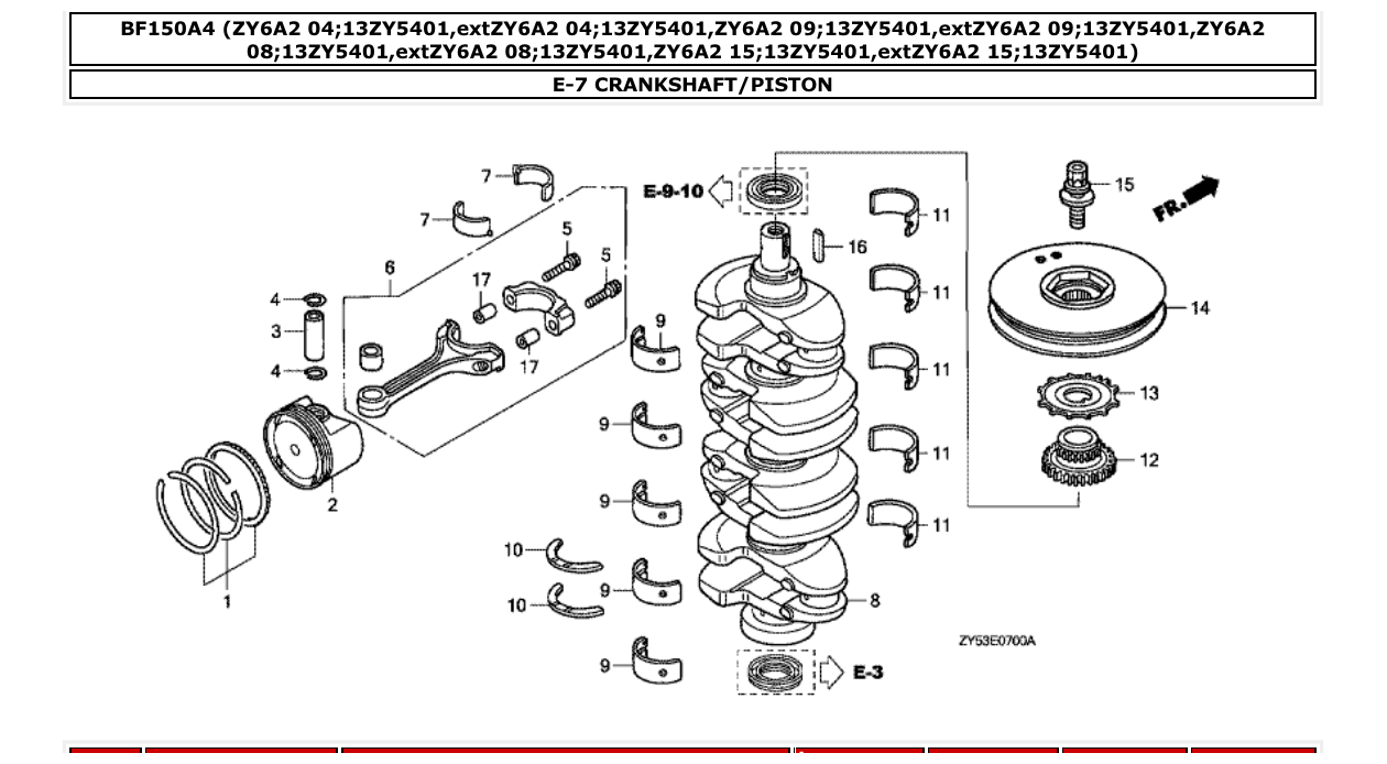 bf150a4 – section E-7 CRANKSHAFT/PISTON parts diagram