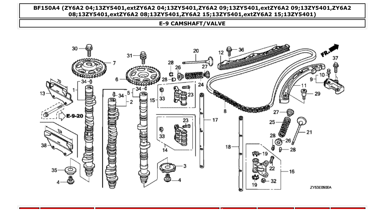bf150a4 – section E-9 CAMSHAFT/VALVE parts diagram