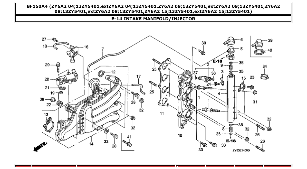 bf150a4 – section E-14 INTAKE MANIFOLD/INJECTOR parts diagram