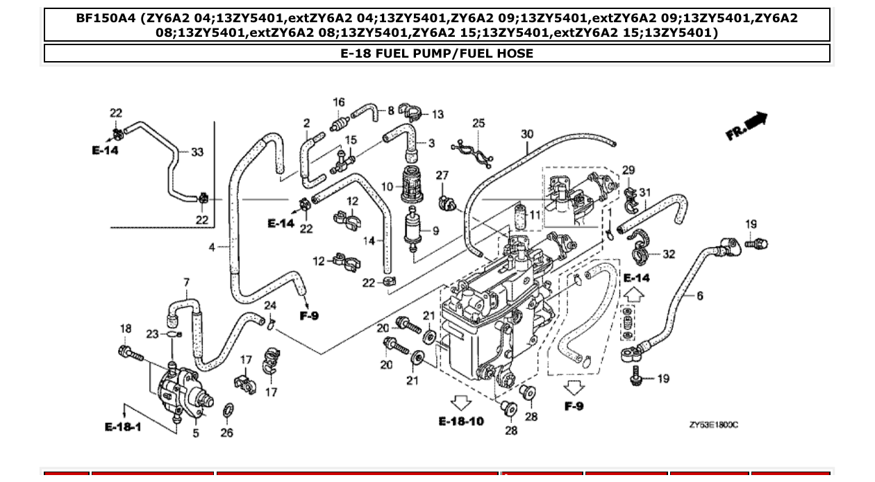 bf150a4 – section E-18 FUEL PUMP/FUEL HOSE parts diagram