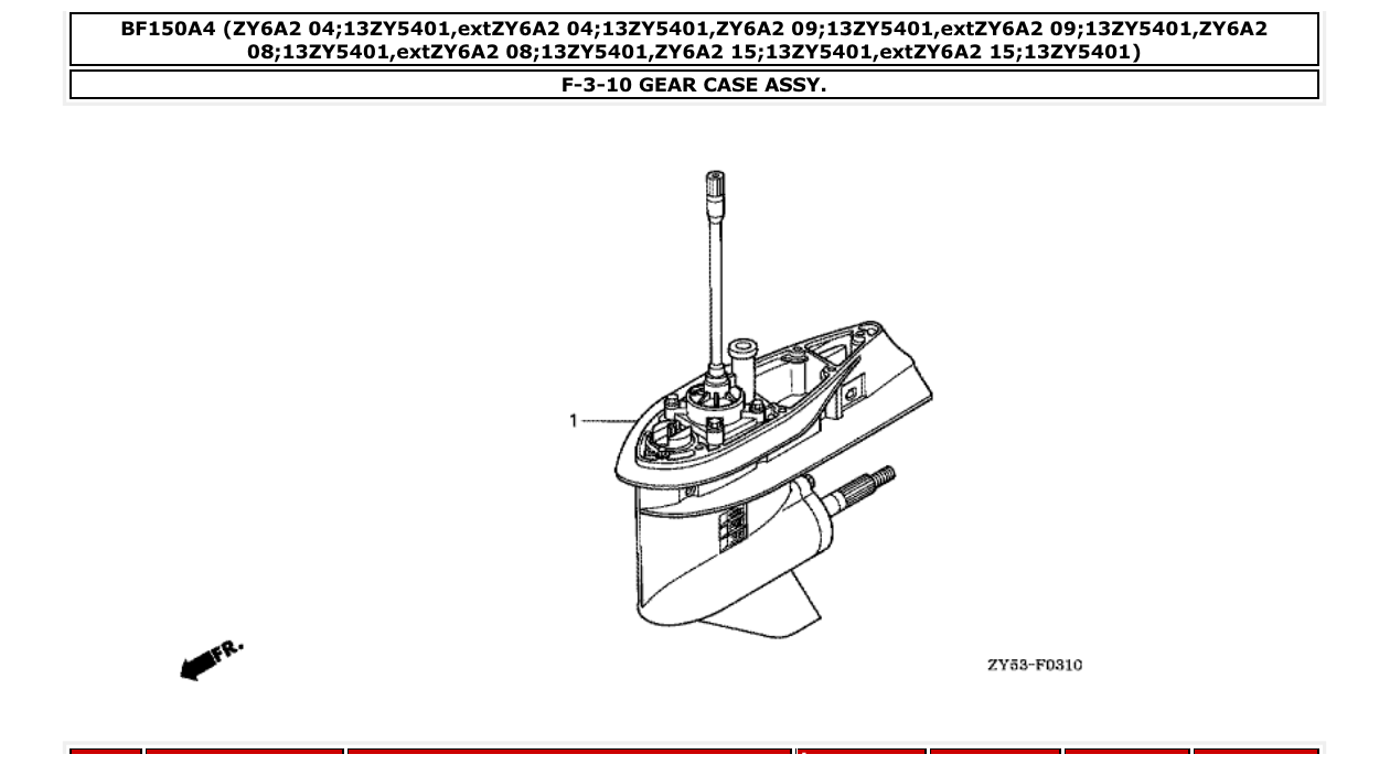 bf150a4 – section F-3-10 GEAR CASE ASSY. parts diagram
