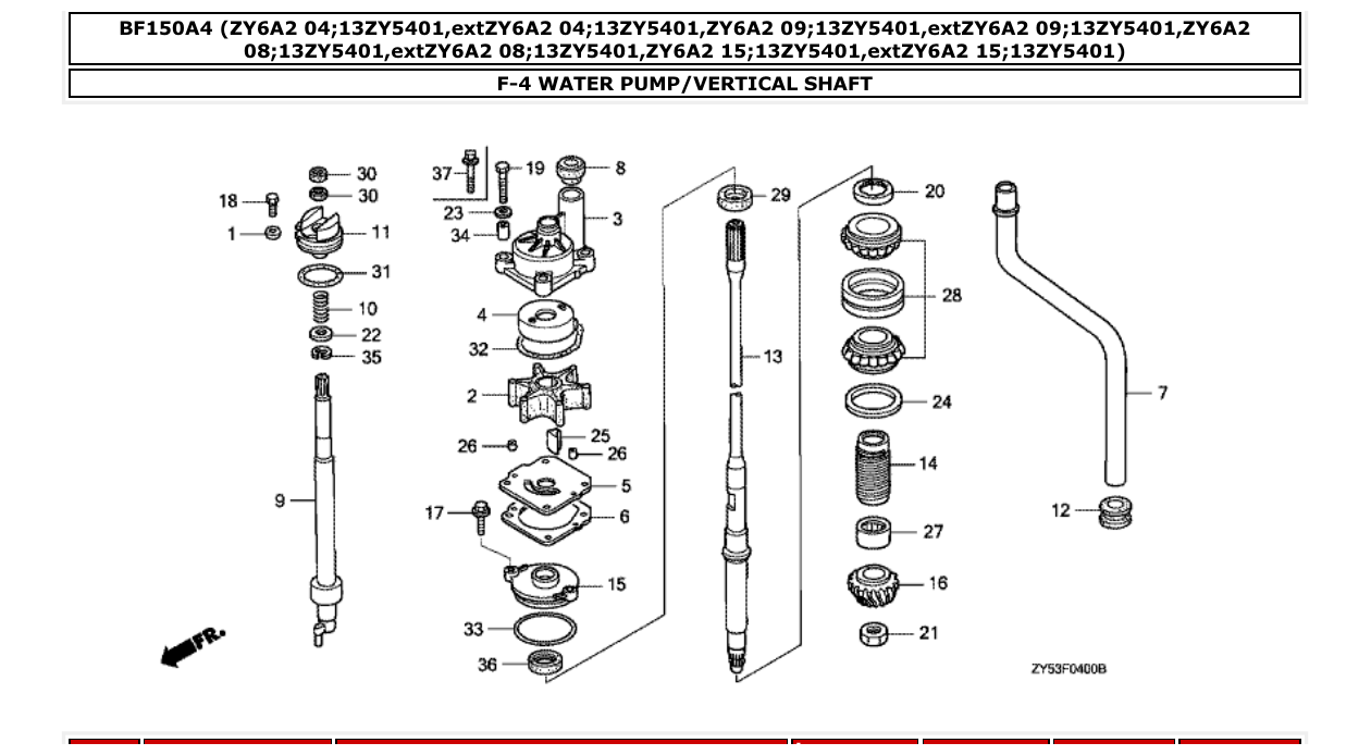 bf150a4 – section F-4 WATER PUMP/VERTICAL SHAFT parts diagram