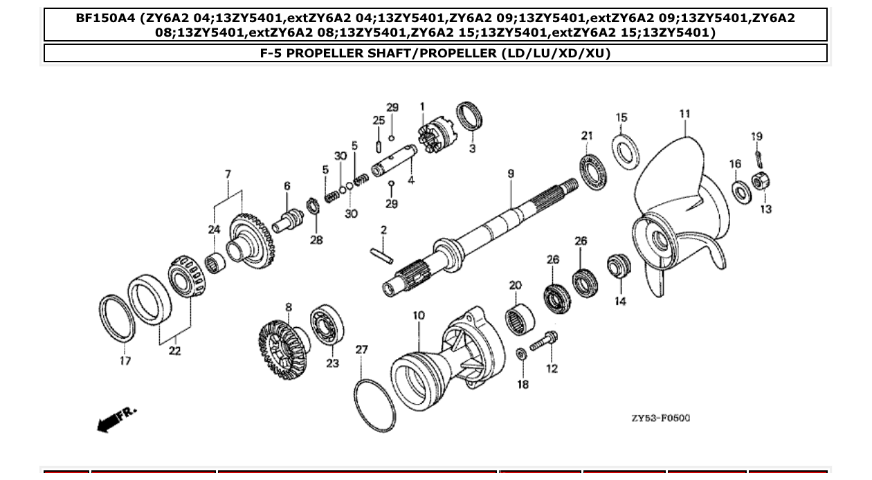 bf150a4 – section F-5 PROPELLER SHAFT/PROPELLER (LD/LU/XD/XU) parts diagram