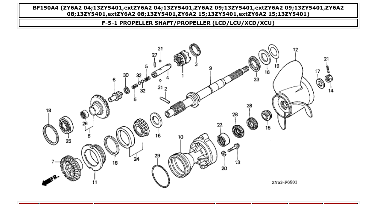 bf150a4 – section F-5-1 PROPELLER SHAFT/PROPELLER (LCD/LCU/XCD/XCU) parts diagram