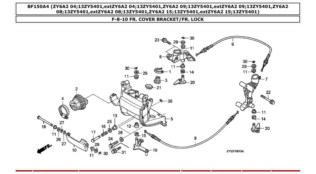 bf150a4 – section F-8-10 FR. COVER BRACKET/FR. LOCK parts diagram