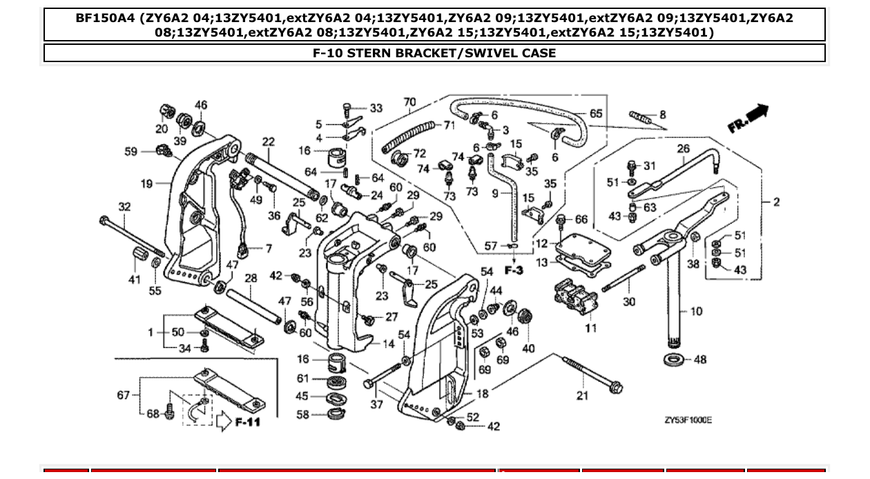 bf150a4 – section F-10 STERN BRACKET/SWIVEL CASE parts diagram