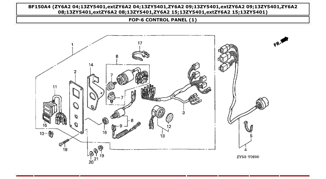 bf150a4 – section FOP-6 CONTROL PANEL (1) parts diagram