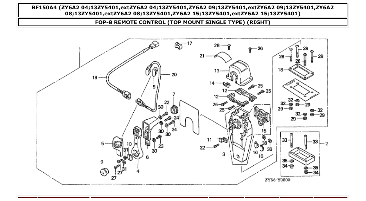 bf150a4 – section FOP-8 REMOTE CONTROL (TOP MOUNT SINGLE TYPE) (RIGHT) parts diagram