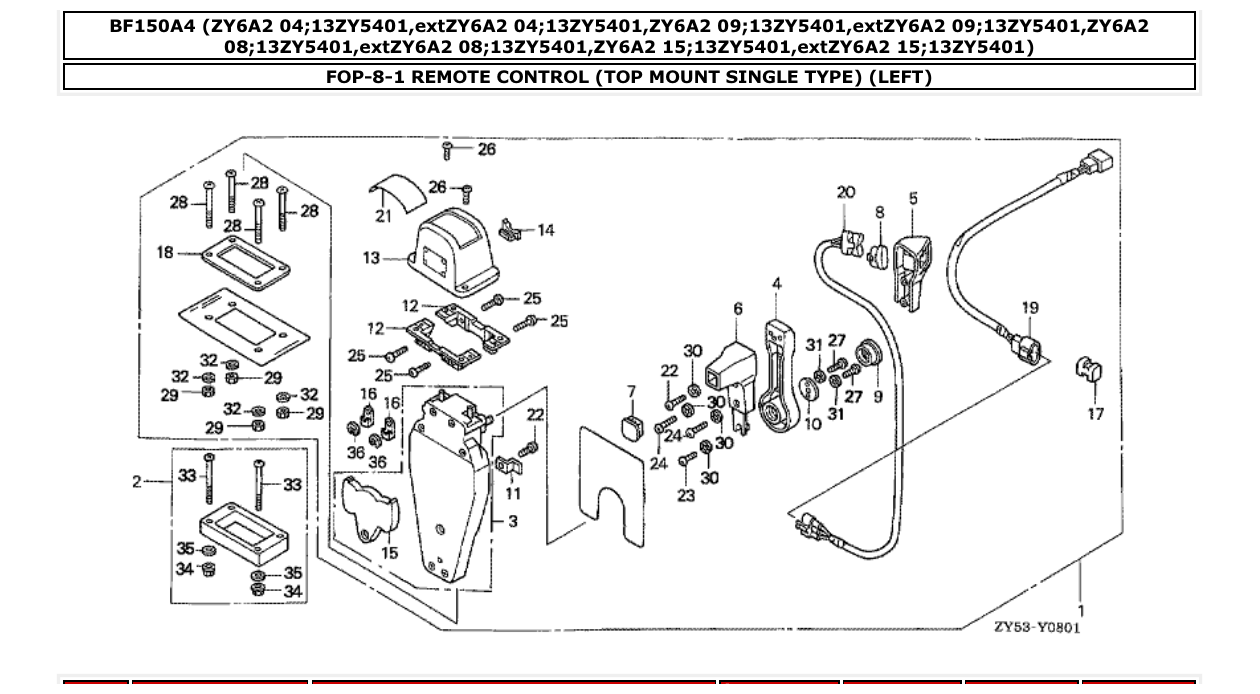 bf150a4 – section FOP-8-1 REMOTE CONTROL (TOP MOUNT SINGLE TYPE) (LEFT) parts diagram