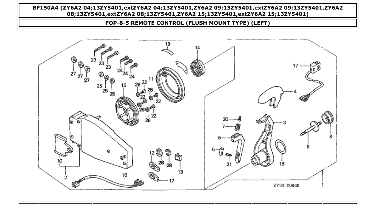 bf150a4 – section FOP-8-5 REMOTE CONTROL (FLUSH MOUNT TYPE) (LEFT) parts diagram