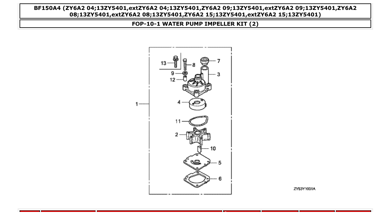 bf150a4 – section FOP-10-1 WATER PUMP IMPELLER KIT (2) parts diagram