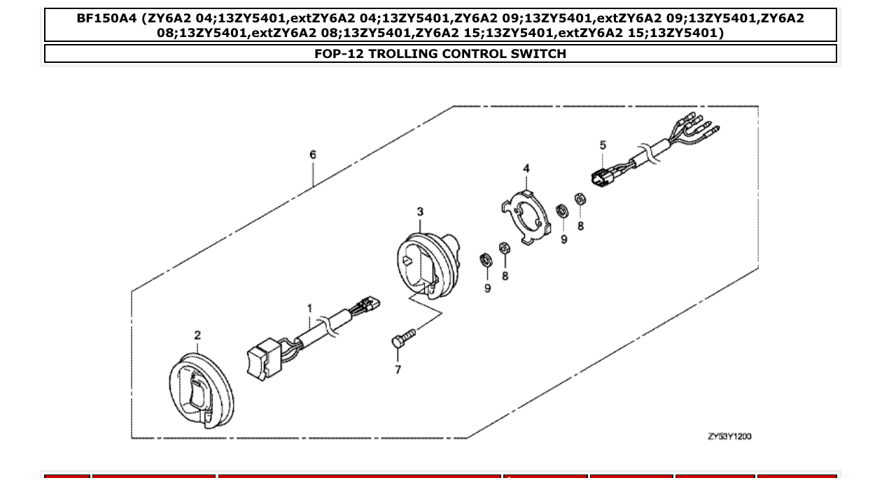 bf150a4 – section FOP-12 TROLLING CONTROL SWITCH parts diagram
