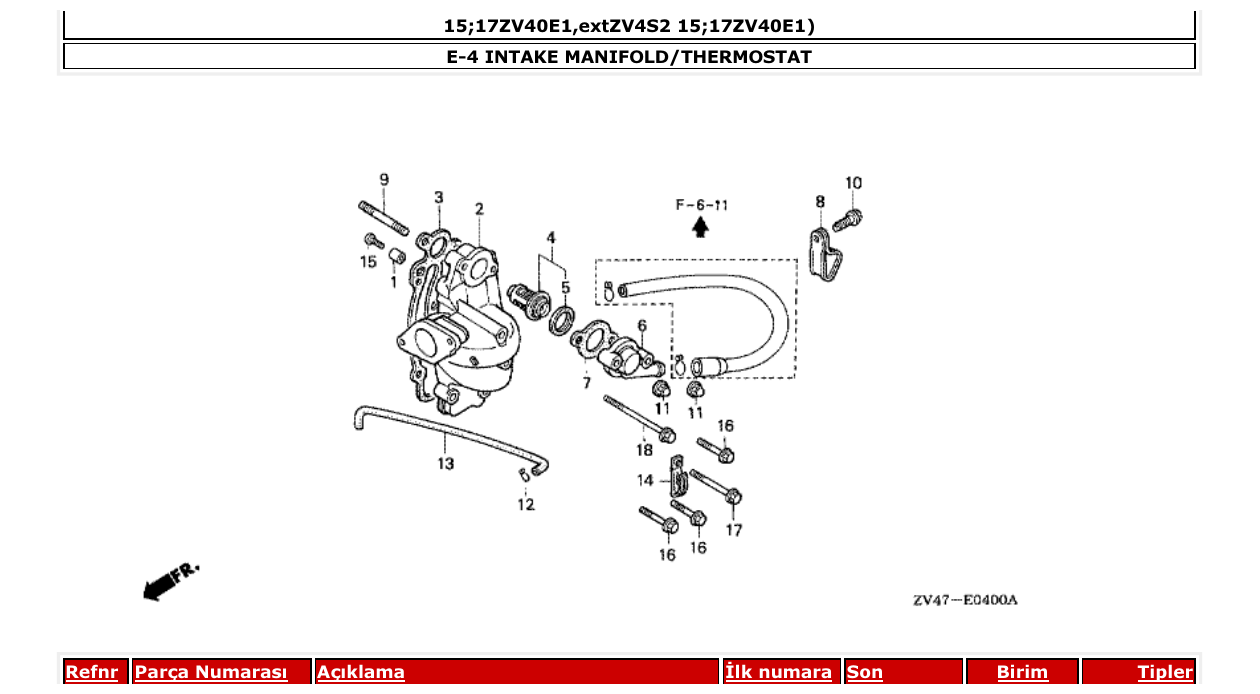 Fig. E-4 – INTAKE MANIFOLD/THERMOSTAT diagram