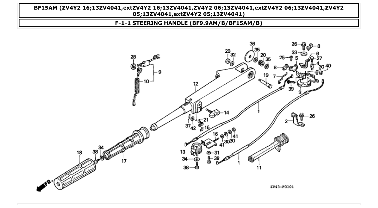 Fig. F-1-1 – STEERING HANDLE (BF9.9AM/B/BF15AM/B) diagram
