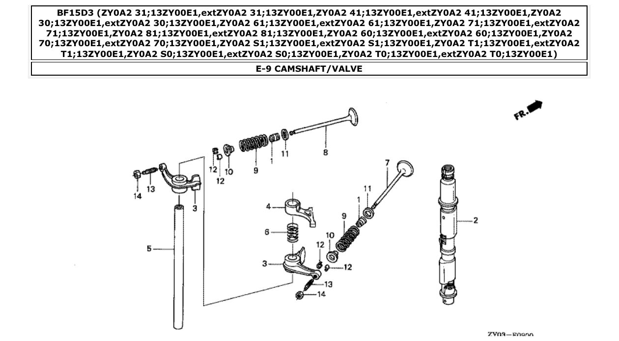 Fig. E-9 – CAMSHAFT/VALVE diagram