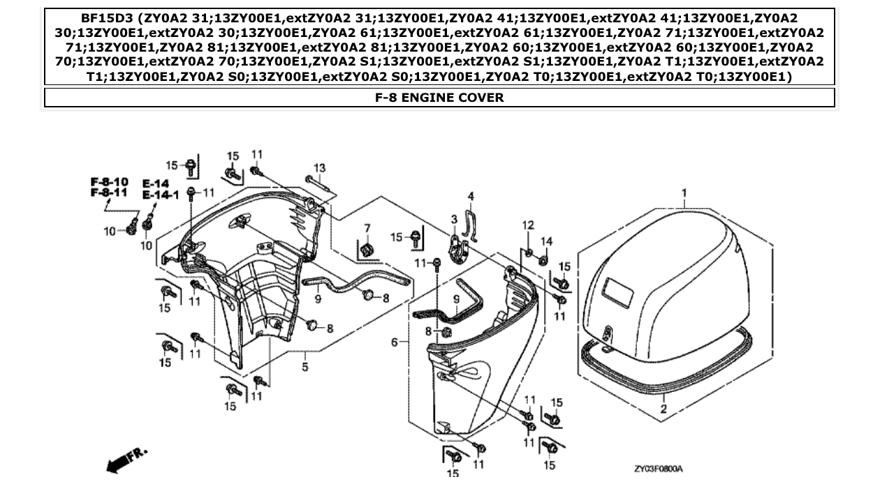bf15d3 – section F-8 ENGINE COVER parts diagram
