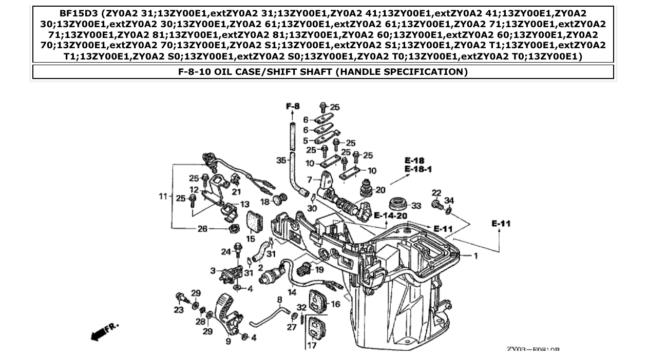 Fig. F-8-10 – OIL CASE/SHIFT SHAFT (HANDLE SPECIFICATION) diagram