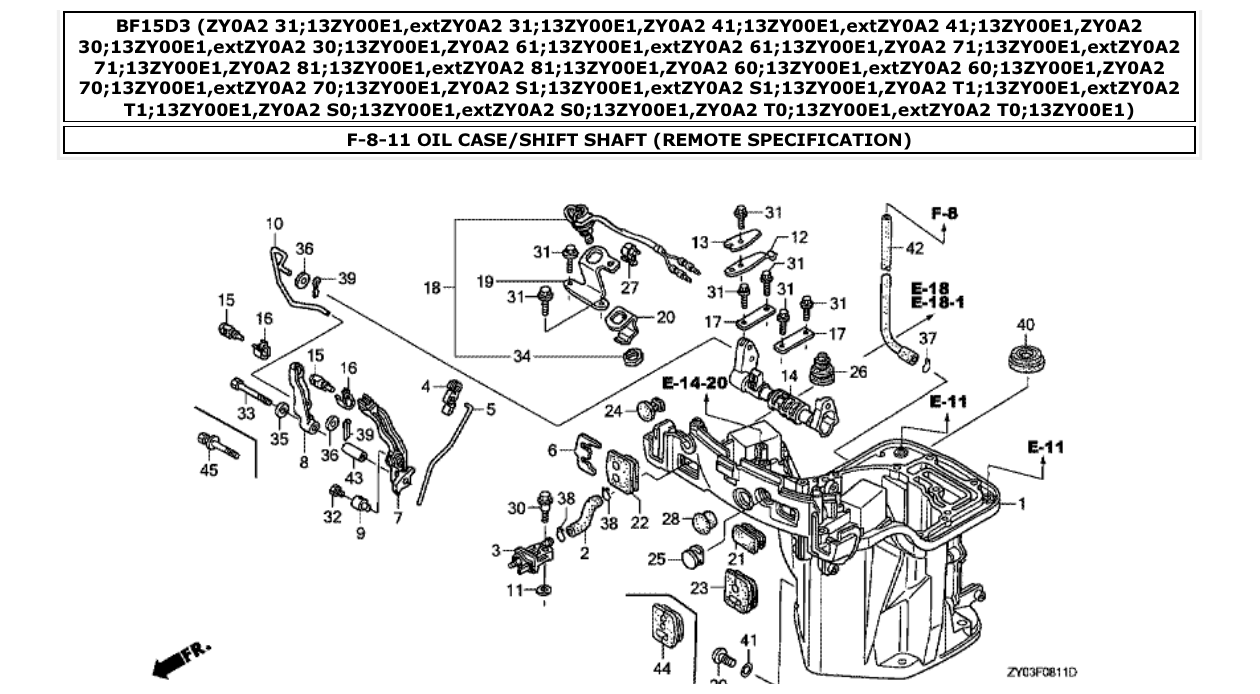 Fig. F-8-11 – OIL CASE/SHIFT SHAFT (REMOTE SPECIFICATION) diagram