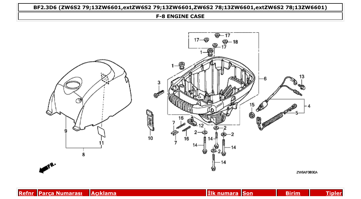 bf2.3d6 – section F-8 ENGINE CASE parts diagram