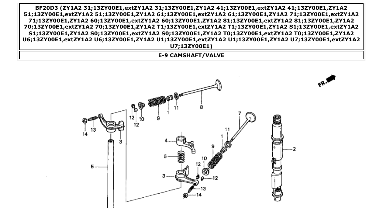 Fig. E-9 – CAMSHAFT/VALVE diagram