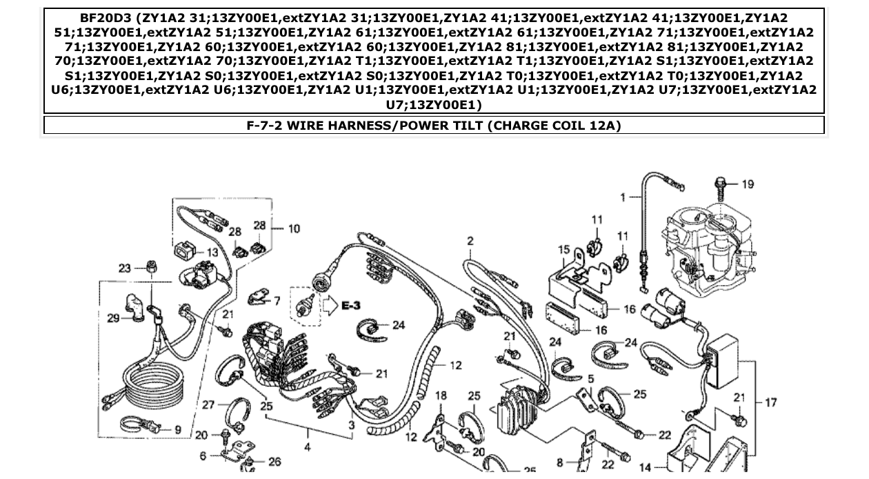 Fig. F-7-2 – WIRE HARNESS/POWER TILT (CHARGE COIL 12A) diagram