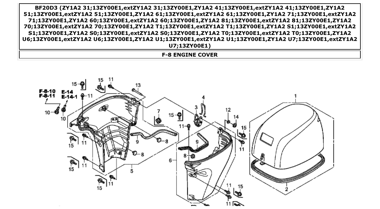 bf20d3 – section F-8 ENGINE COVER parts diagram