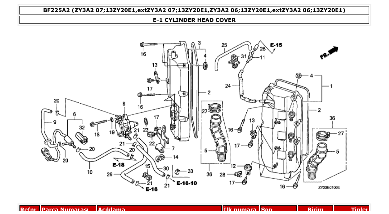 Fig. E-1 – CYLINDER HEAD COVER diagram
