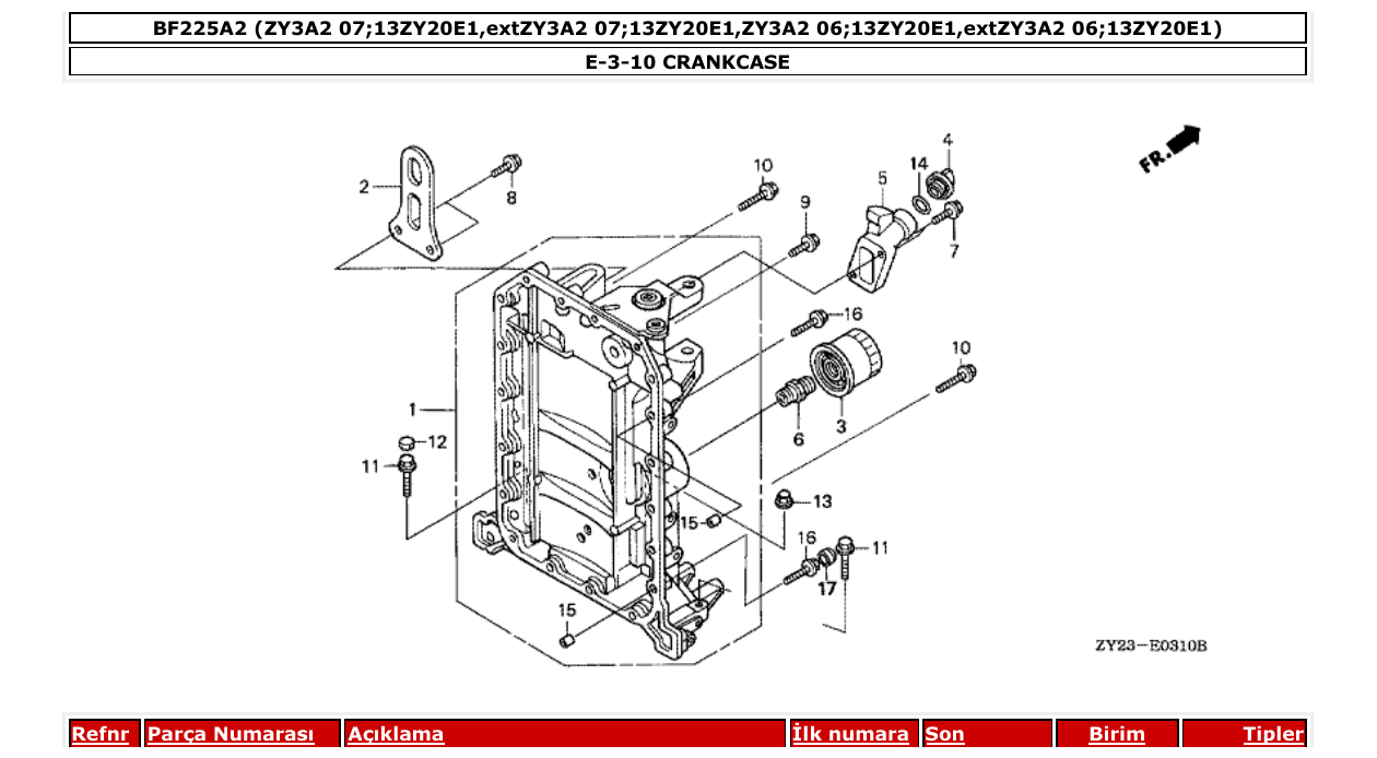 bf225a2 – section E-3-10 CRANKCASE parts diagram