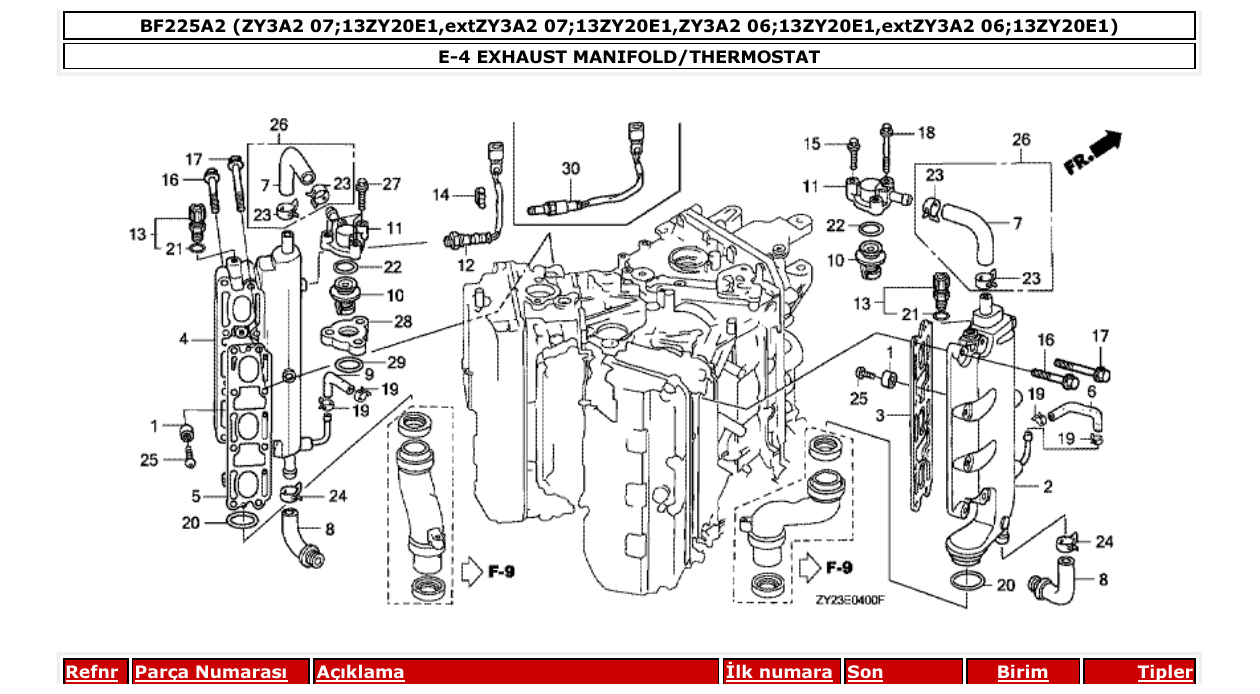 Fig. E-4 – EXHAUST MANIFOLD/THERMOSTAT diagram