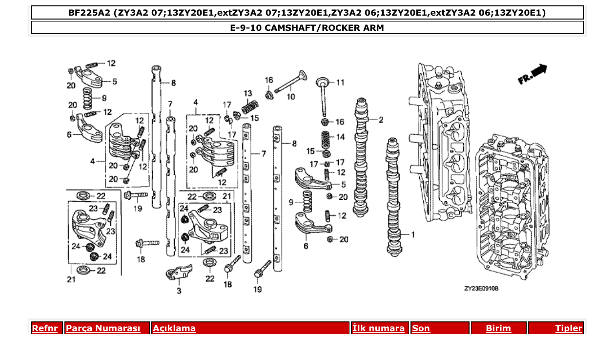 Fig. E-9-10 – CAMSHAFT/ROCKER ARM diagram