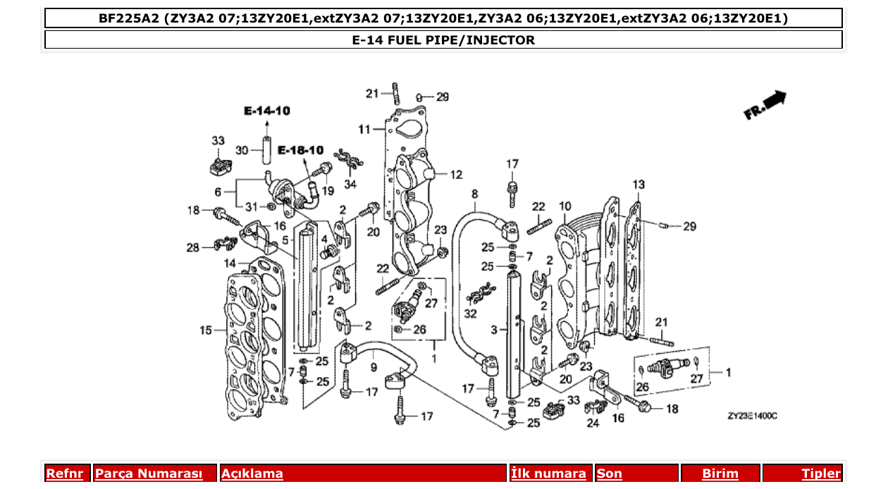 Fig. E-14 – FUEL PIPE/INJECTOR diagram