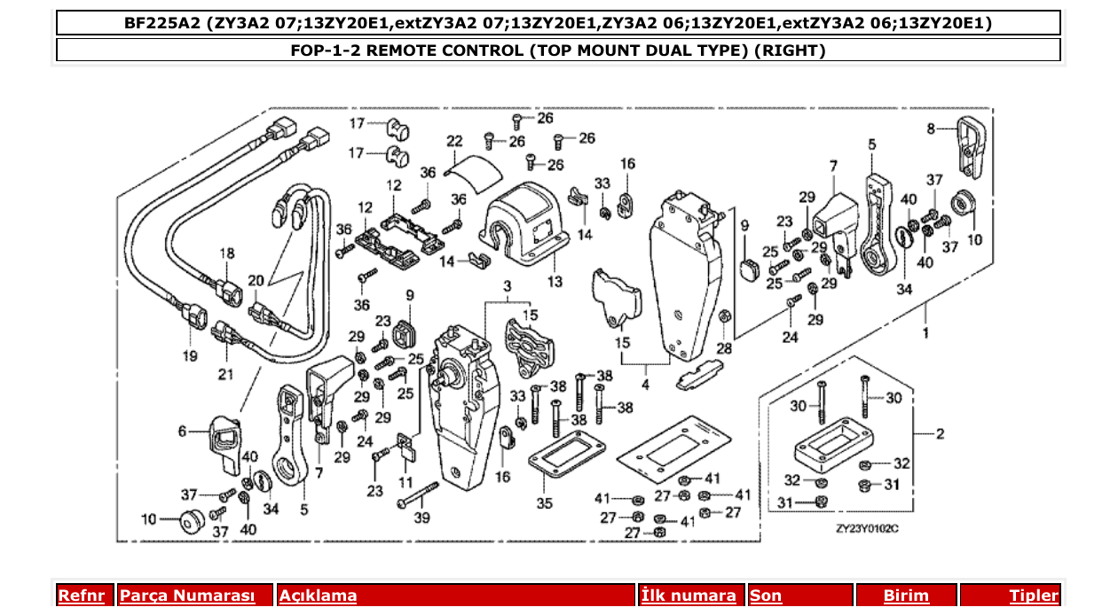 Fig. FOP-1-2 – REMOTE CONTROL (TOP MOUNT DUAL TYPE) (RIGHT) diagram