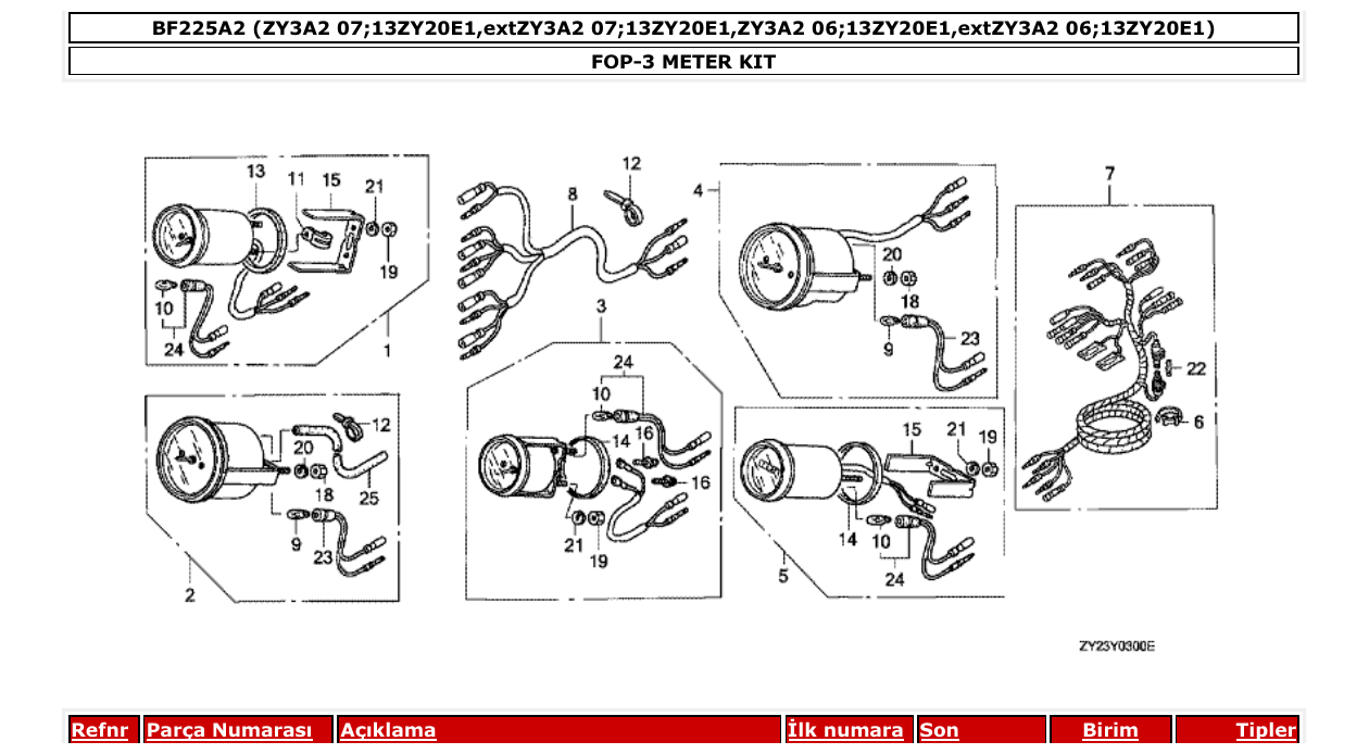 bf225a2 – section FOP-3 METER KIT parts diagram